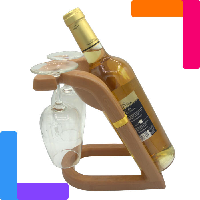 Support Vin Support pour 1 bouteille et 2 verres STLFLIX, Objet décoratif imprimé en 3D – support bouteille personnalisé